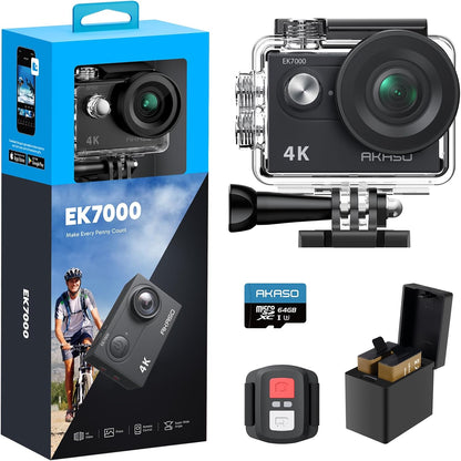 Action Cam 4K30FPS mit Fernbedienung, Schwarz+64GB