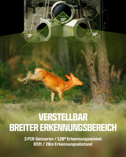 CY75 Solar Wildkamera 4K mit Bewegungsmelder und Nachtsicht, Tarnung