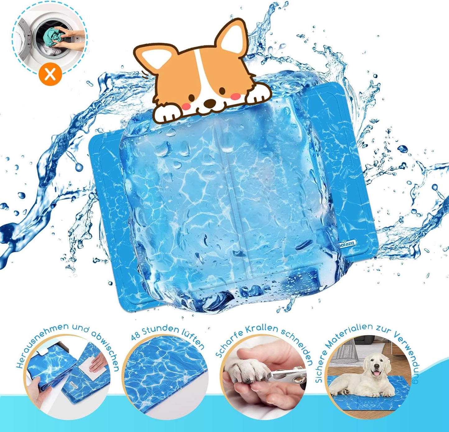 Selbstkühlende Hunde-Kühlmatte, L 90 x B 50 x H 2 cm Blau
