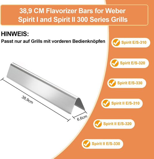 Aromaschienen für Weber Spirit 300 Series, 38,9cm 7636 Edelstahl Flavorizer Bars