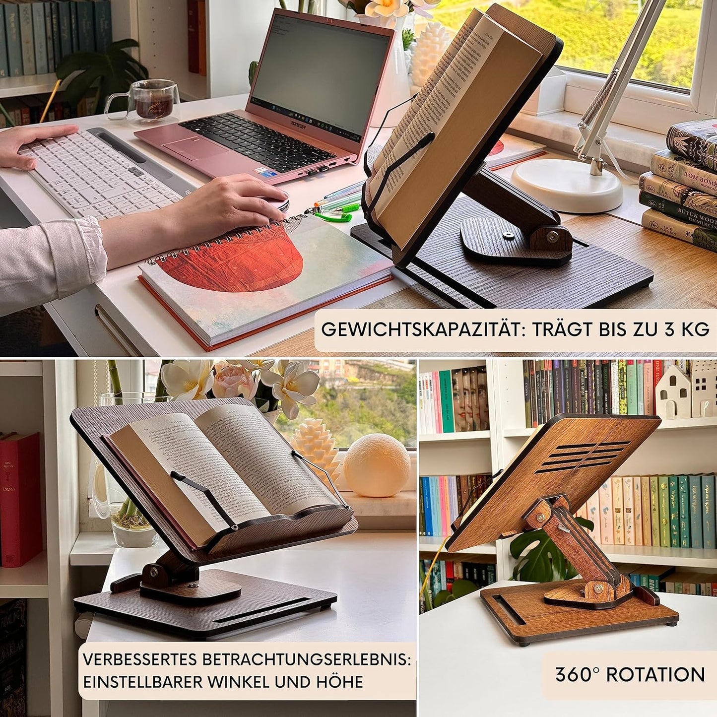 Verstellbarer Buch- und Laptop-Ständer aus Holz