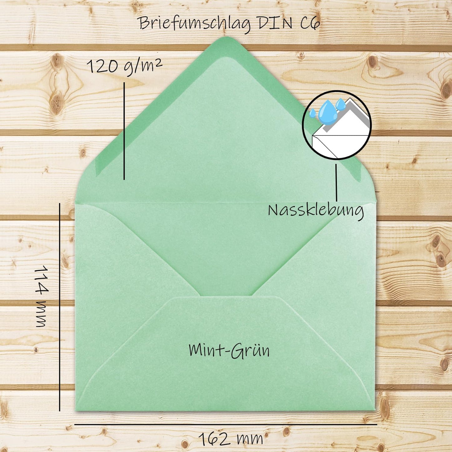 Briefumschläge DIN C6 (150 Stück), 150 Umschläge 55-Mintgrün