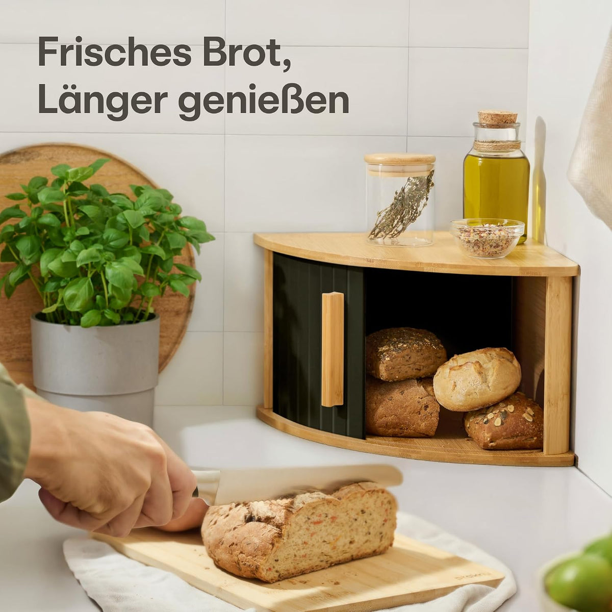 Eckbrotkasten mit Schiebetür aus Holz, Schwarz