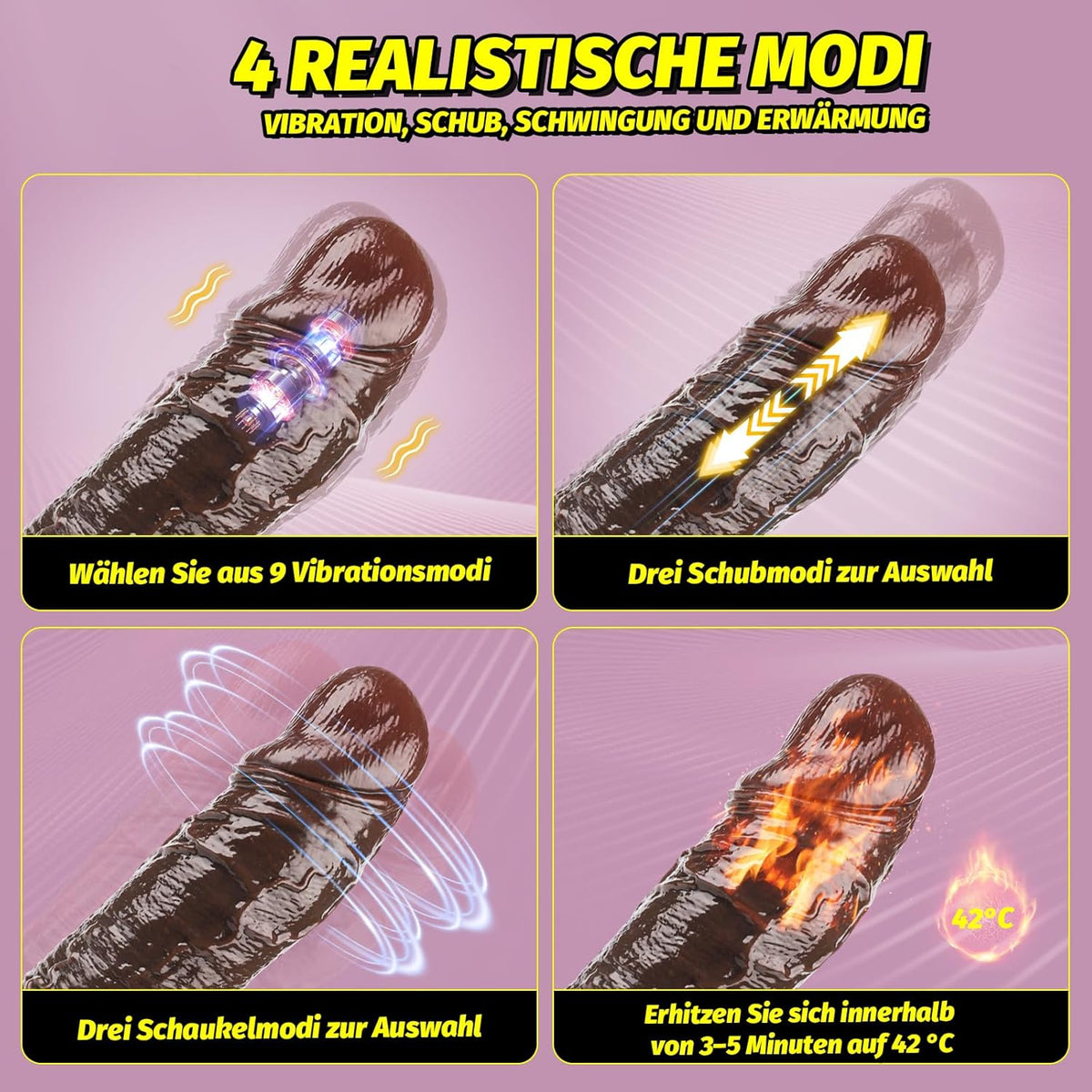 Realistischer Vibrator mit 9 Modi und Stossfunktion, Braun