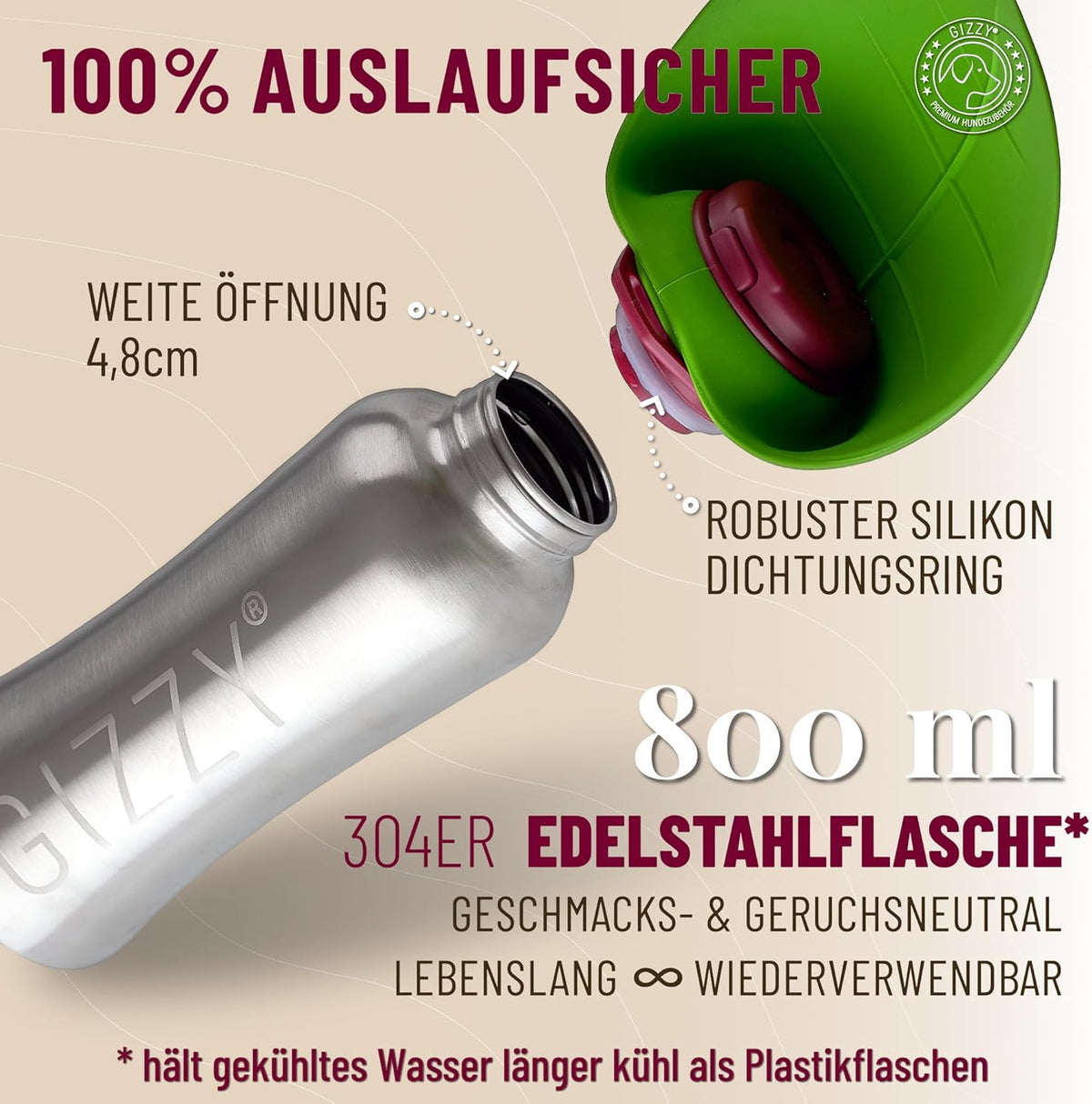 Trinkflasche für Hunde für unterwegs, Apfelgrün 800 ml