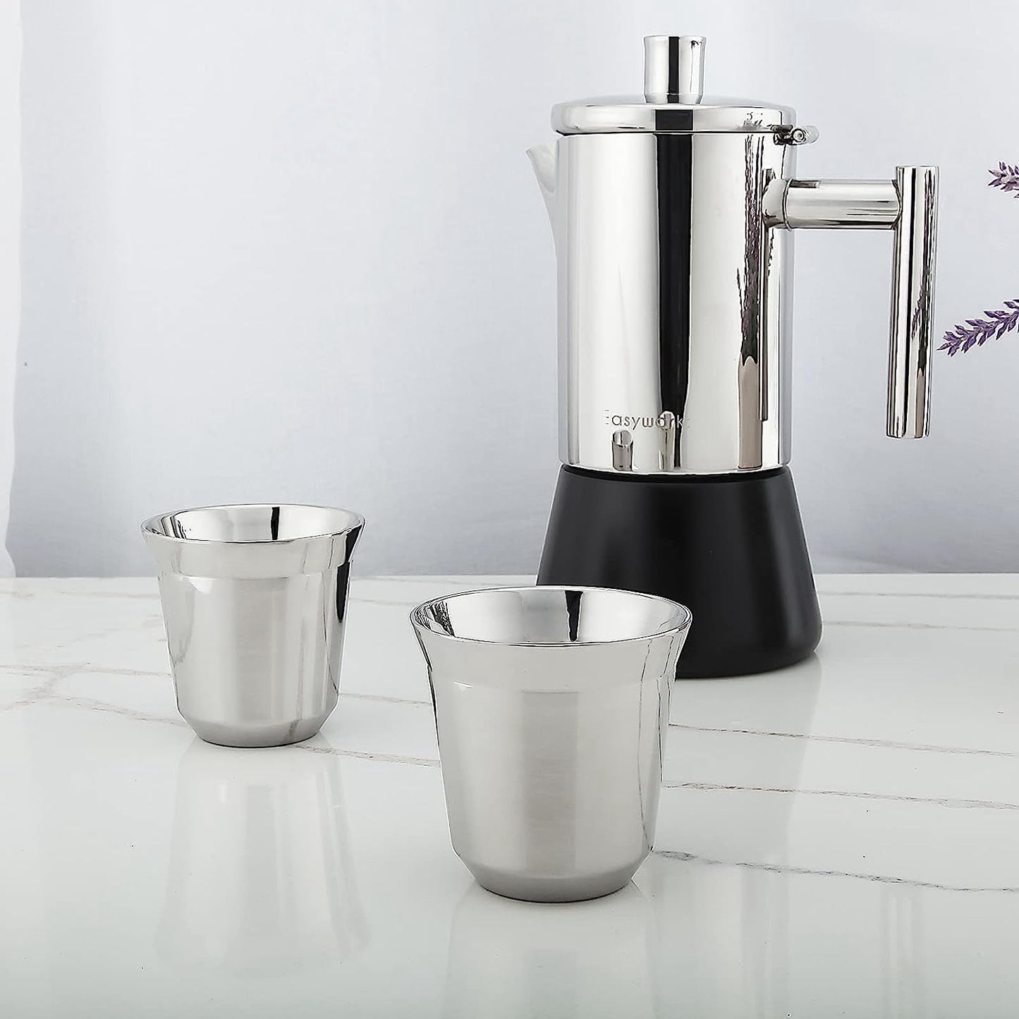 2er-Set Doppelwandige Espressotassen, 75 ml Chrom