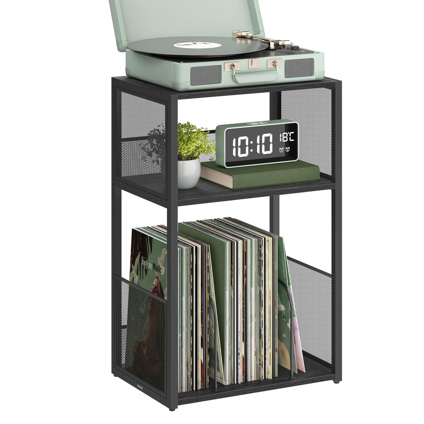 Regal für Plattenspieler und Schallplatten, Ebenholzschwarz Standardversion