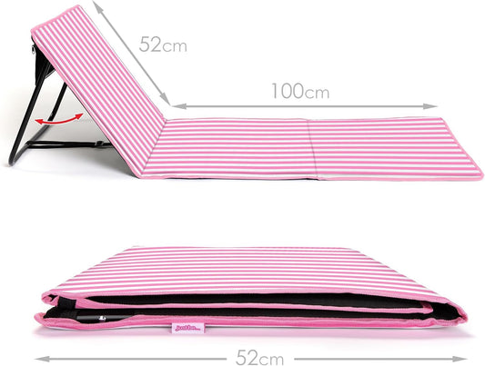Faltbare Strandmatte mit klappbarer Rückenlehne , Reissverschlusstasche und Schultergurt, Rosa Gestreift