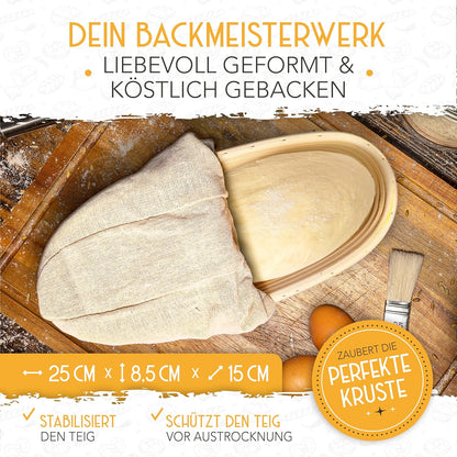 Gärkörbchen & Sauerteig Starter Set, G&#xE4;rkorb-Set + 600ml Starter + Zubeh&#xF6;r