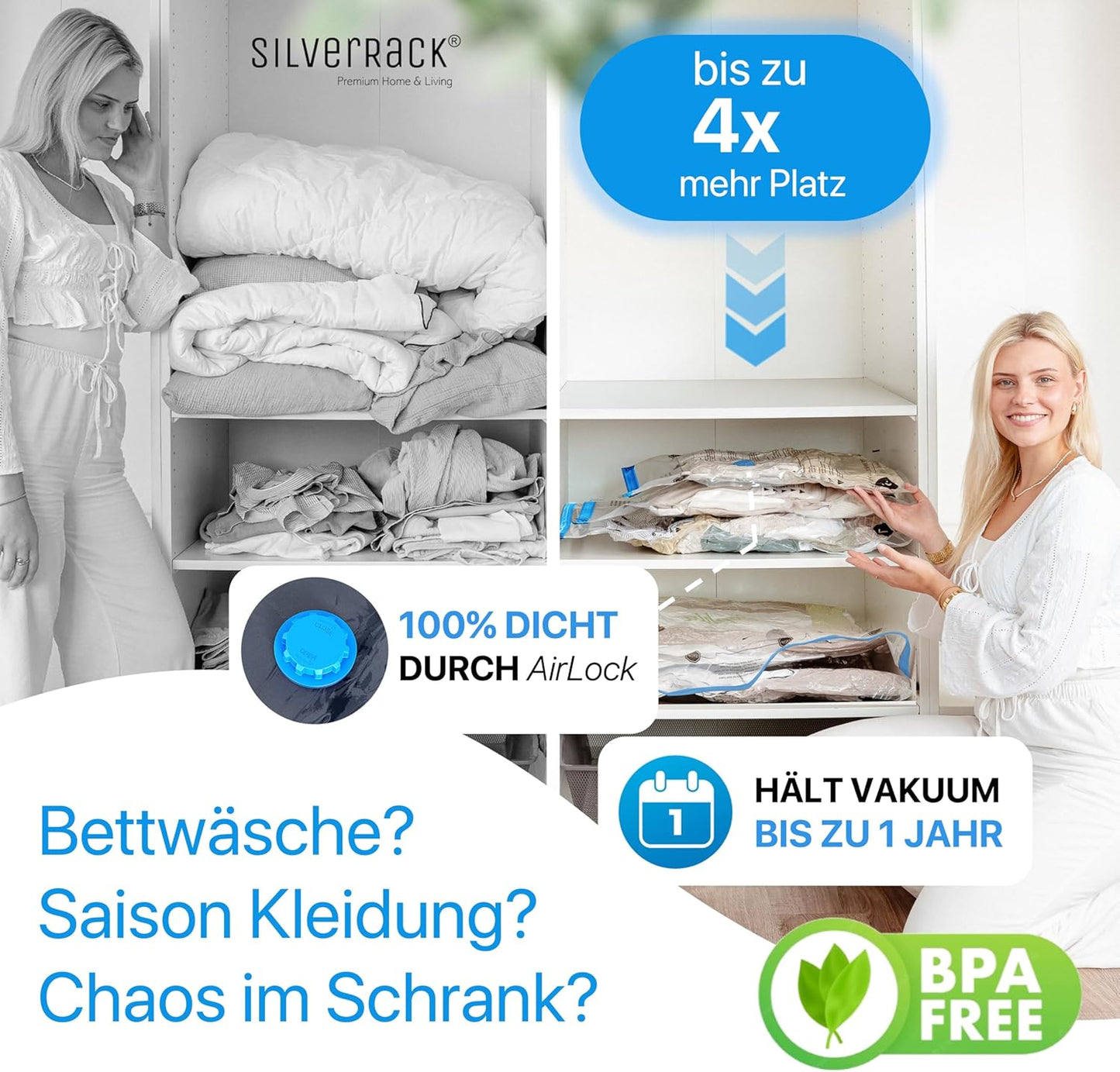6-teiliges Vakuumbeutel-Set für Bettdecken, 6x Beutel - (6xXL (80x100 cm))