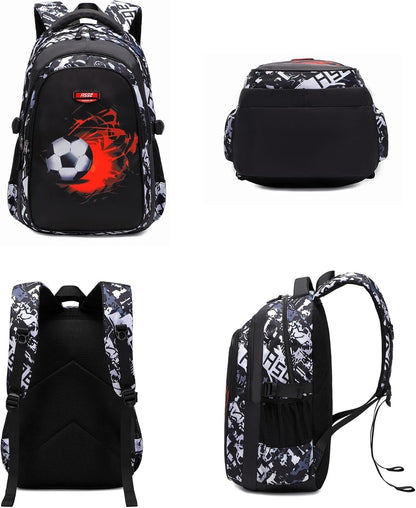 Schulrucksack mit Fussballmotiv, Grau M