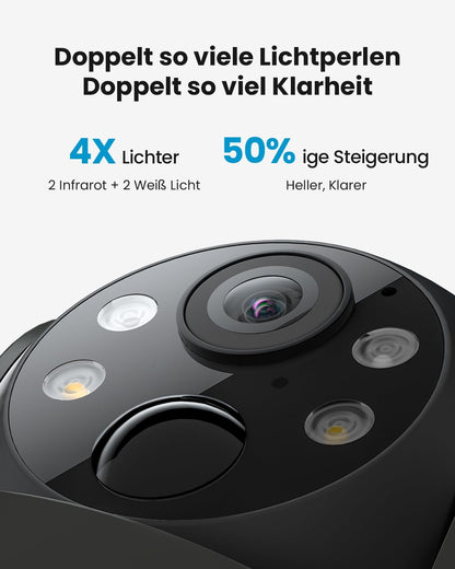 2K 360° PTZ Überwachungskamera mit Solarbetrieb, Bewegungsmelder, Farb-Nachtsicht, 2-Wege-Audio, Schwarze