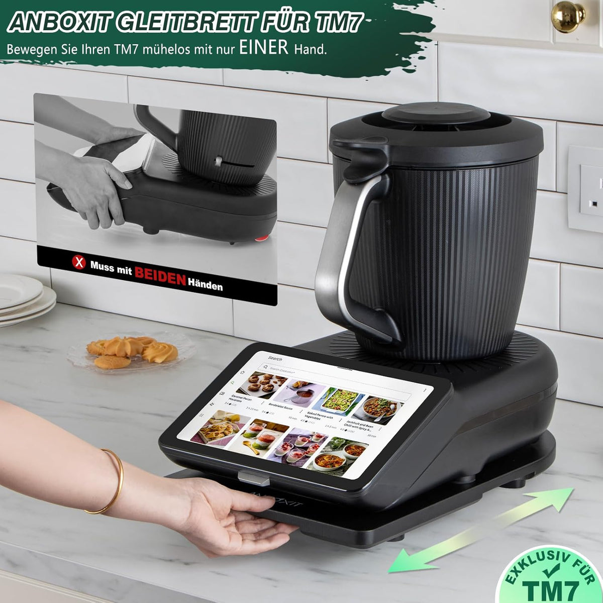 Gleitbrett für Thermomix TM7 mit Rollen, Schwarz
