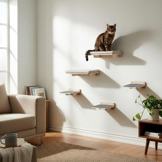 5-teiliges Kletterwand Katzen-Set, 5er-Set - Naturbeige