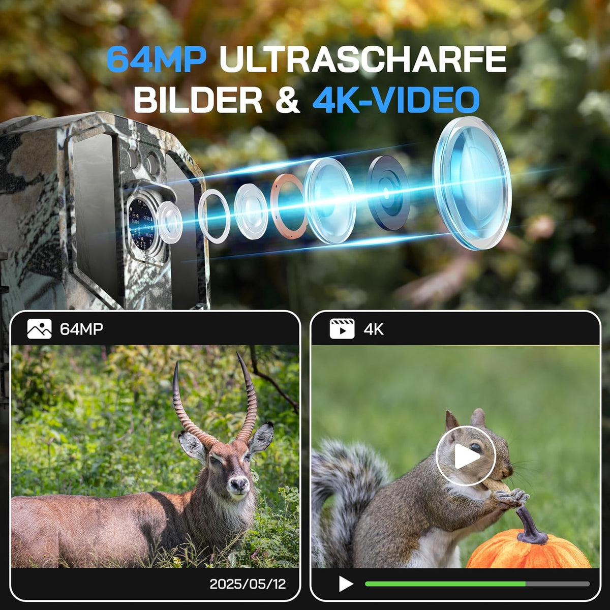 Wildkamera 4K mit Nachtsicht und Bewegungssensor