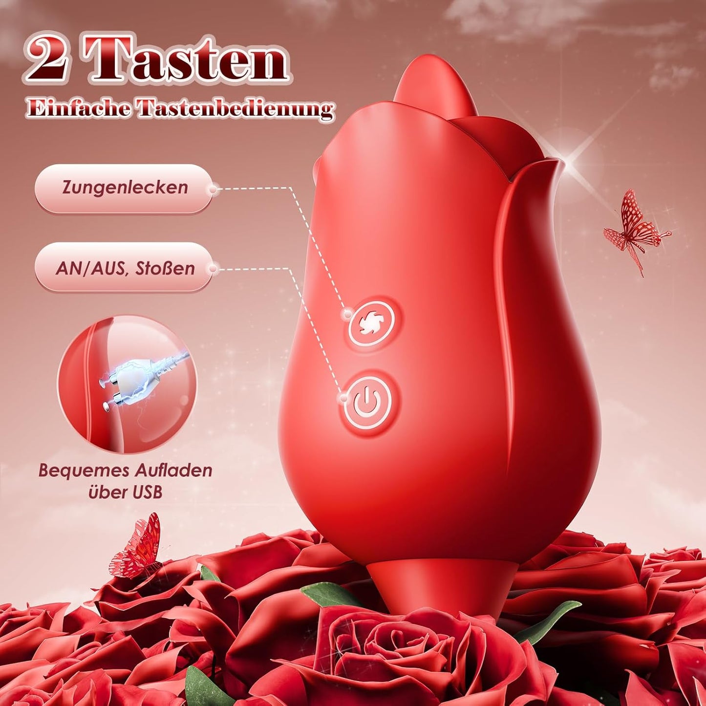 Rosen-Vibrations-Dildo mit 10 Funktionen für Frauen