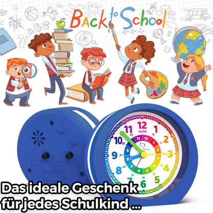 Kinderwecker ohne Ticken, Lernuhr mit Snooze-Funktion, Dunkelblau Kinderwecker