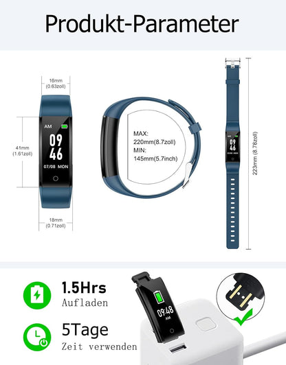 Schrittzähler Fitnessuhr ohne Handy-Anbindung, Blau