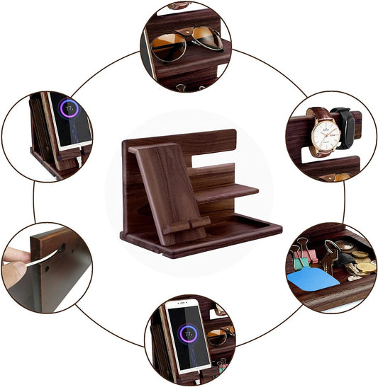 Telefon-Dockingstation & Nachttisch-Organizer aus Holz, Braun