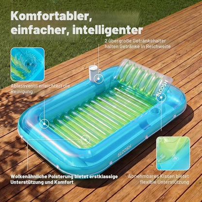 Aufblasbarer Sonnenpool mit abnehmbarem Kissen und Getränkehalter, Blau-Grün L