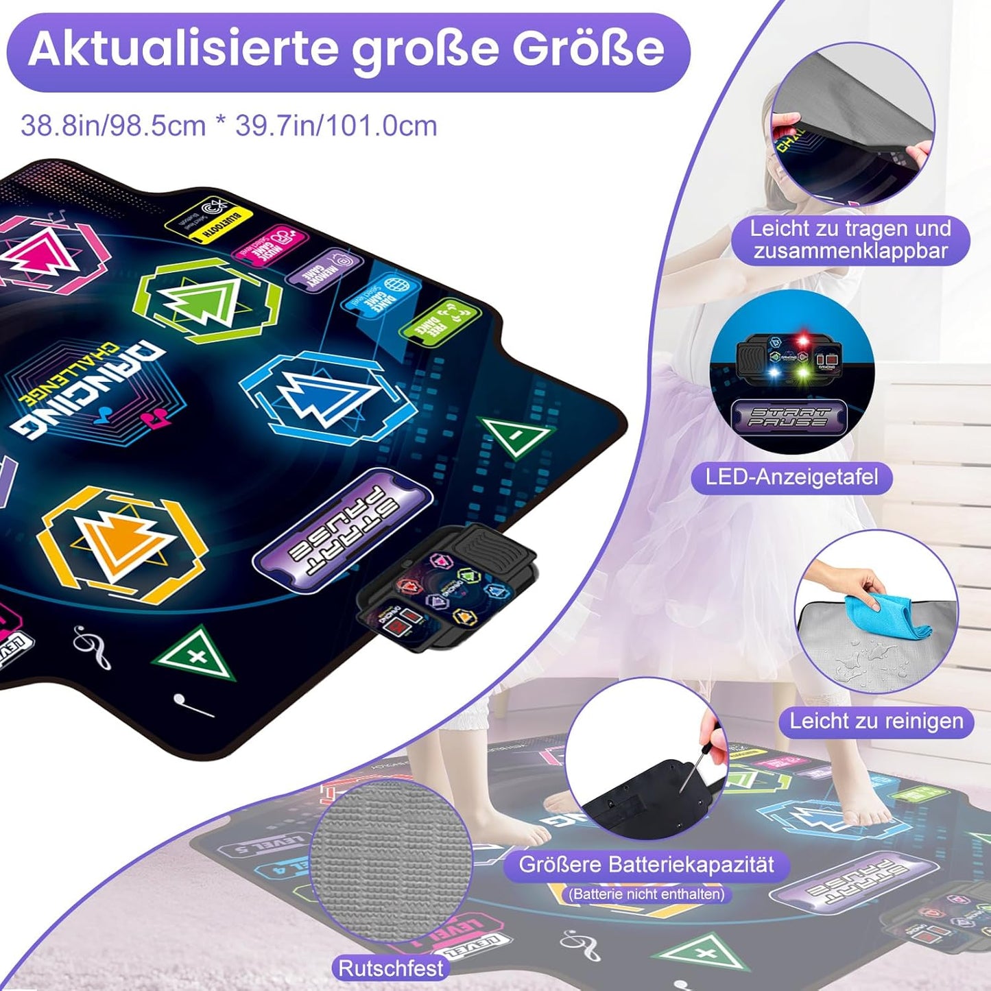 Tanzmatte für Kinder mit LED & Bluetooth (5 Modi)