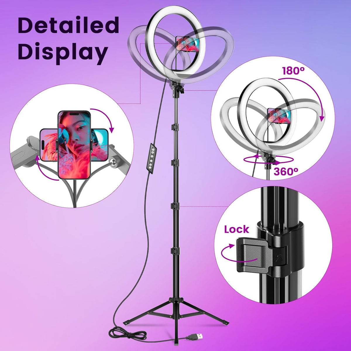 LED-Ringlicht mit Stativ & Handyhalter