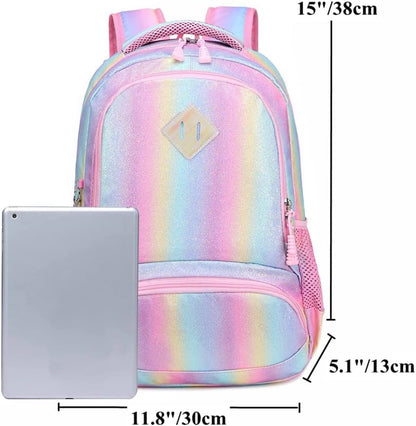 Glitzer Schulrucksack-Set, Regenbogen Gradient