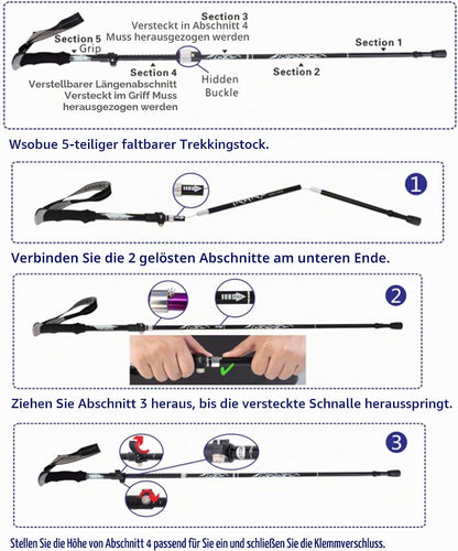Faltbarer Trekkingstock, Himmelblau-Einzelner Stock (1 Stück)
