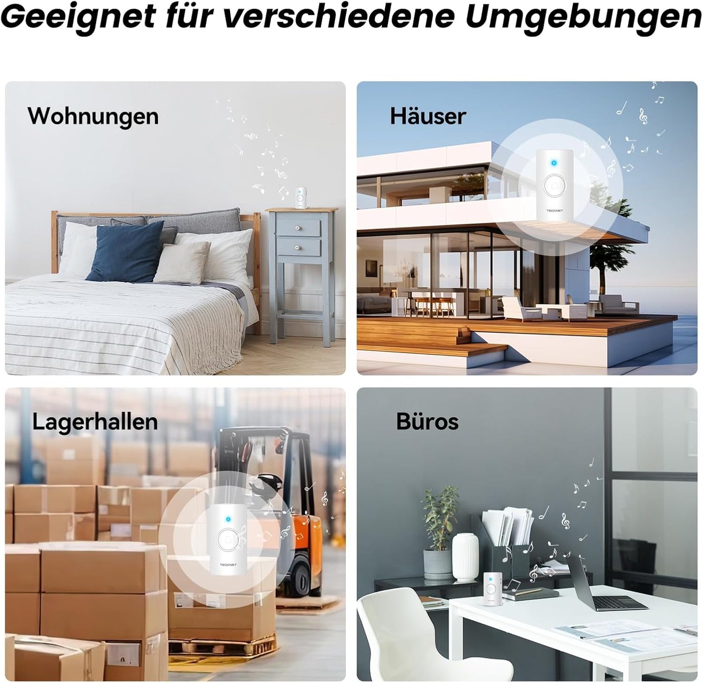 Funkklingel-Set mit 2 Sendern & 2 Empfängern, 2 Sender + 2 Empfänger Weiss