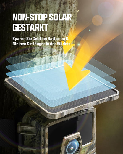 CY75 Solar Wildkamera 4K mit Bewegungsmelder und Nachtsicht, Tarnung