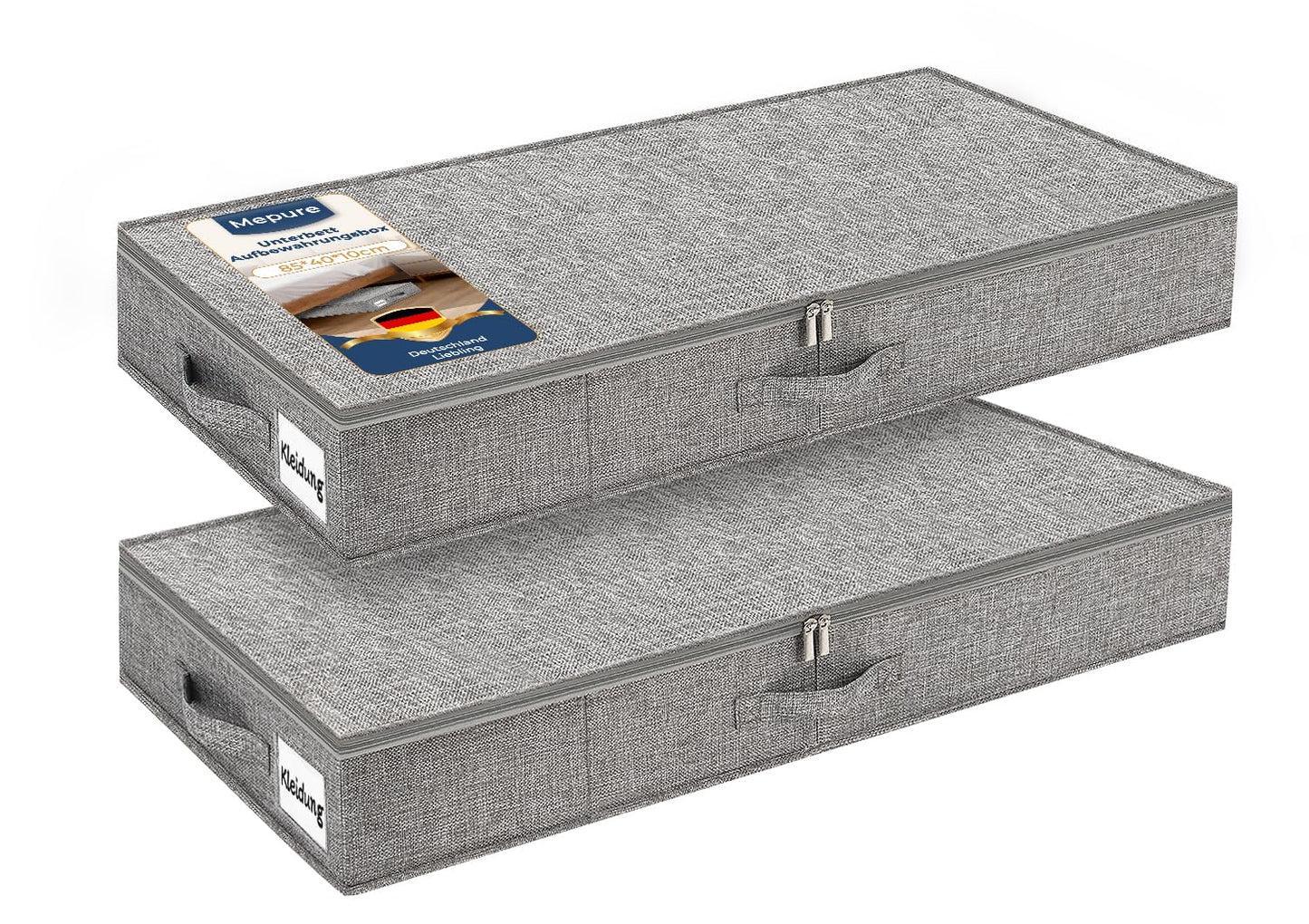 Faltbare Unterbett-Aufbewahrungsbox mit Deckel, Grau-1 10cm