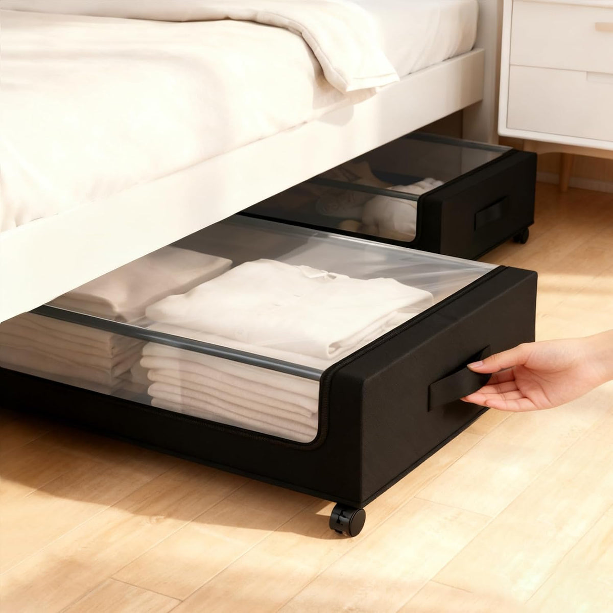 Unterbett-Aufbewahrungsboxen (2 Stück, 50L, rollbar), 50L Unterbett‑Box mit Rollen (L78 x B44 x H18 cm) 2