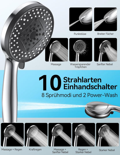Hochdruck Duschkopf mit 10 Strahlarten, wassersparend, Duschkopf allein