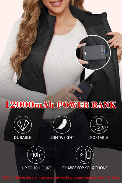 Beheizte Damenweste mit Powerbank und 5 Heizzonen, XS, Schwarz