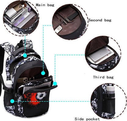 Schulrucksack mit Fussballmotiv, Grau M