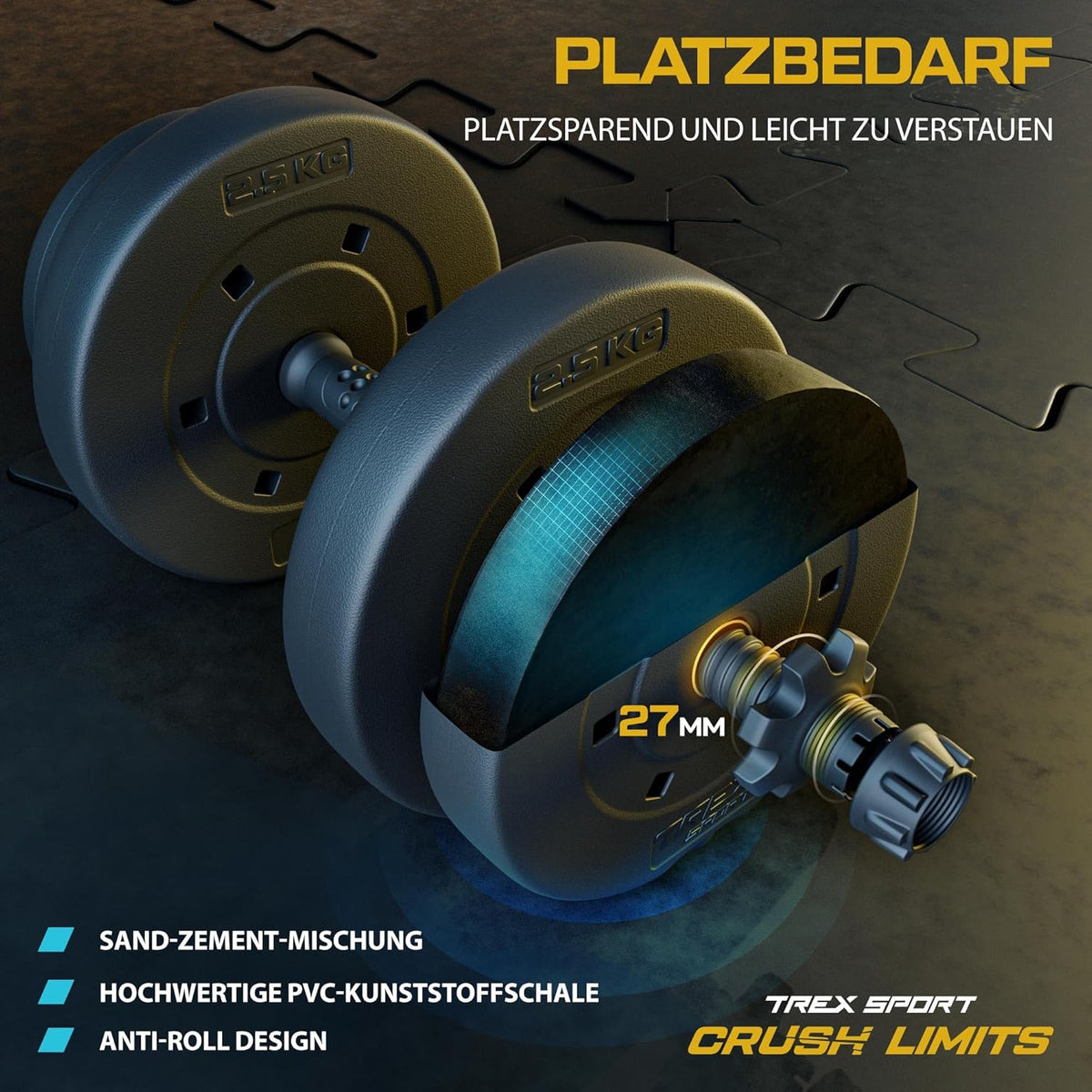 Hanteln Set mit Verbindungsrohr (20kg-40kg), 2x10 kg Schwarz