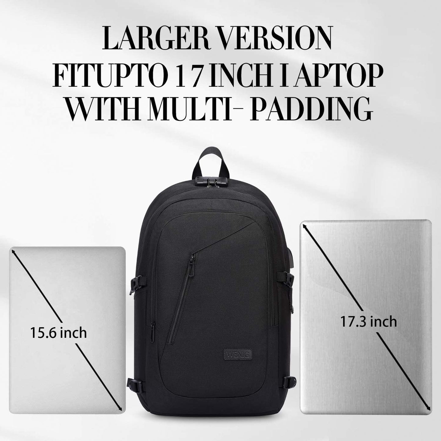 Laptop-Rucksack mit USB-Port, Gepäckgurt, 17 Zoll Schwarz-1