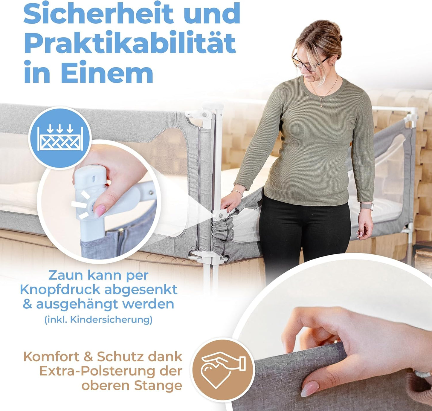 Rausfallschutz-Set für Boxspringbetten, 3er Set für 180x200cm Bett