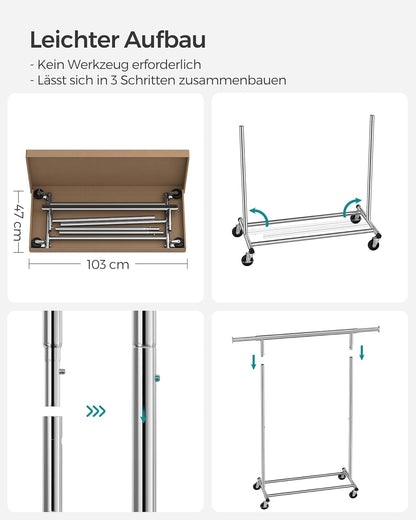 Kleiderständer Hangy auf Rollen, Silbern (92-132)B cm