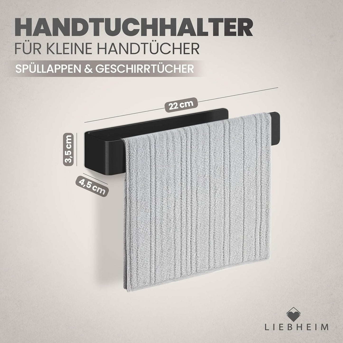 Handtuchhalter Wandmontage ohne Bohren (22 cm), Aluminium Schwarz 22 Cm