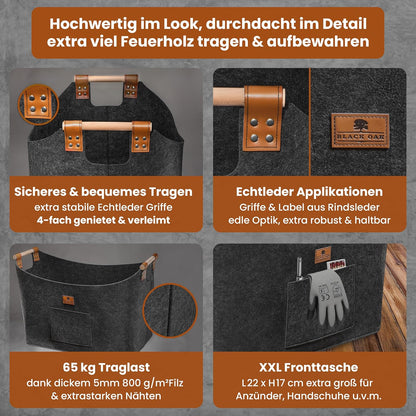 XXL-Filzkorb für Kaminholz, 100L, 100 l Anthrazit