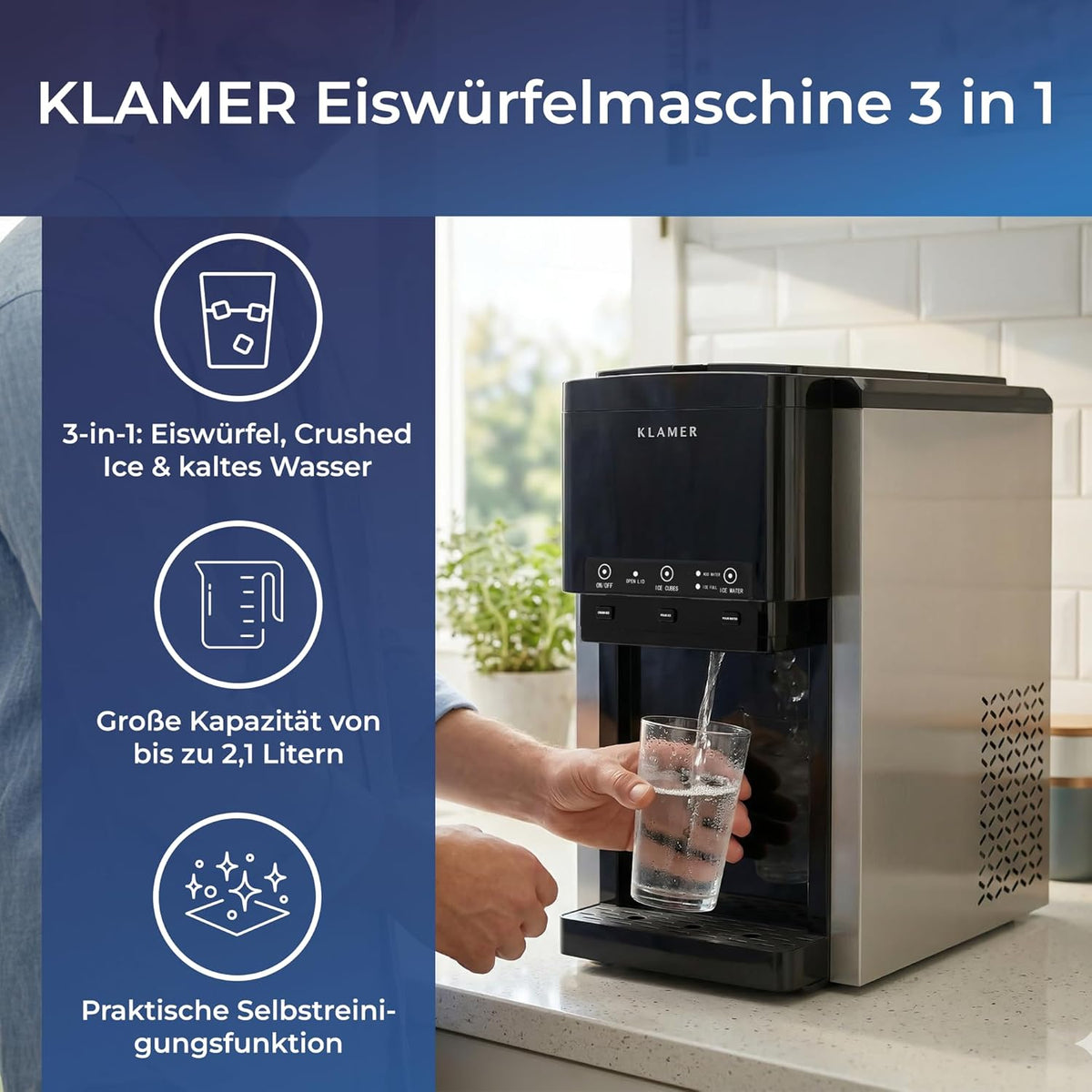 3-in-1 Eiswürfel- und Wasserspender