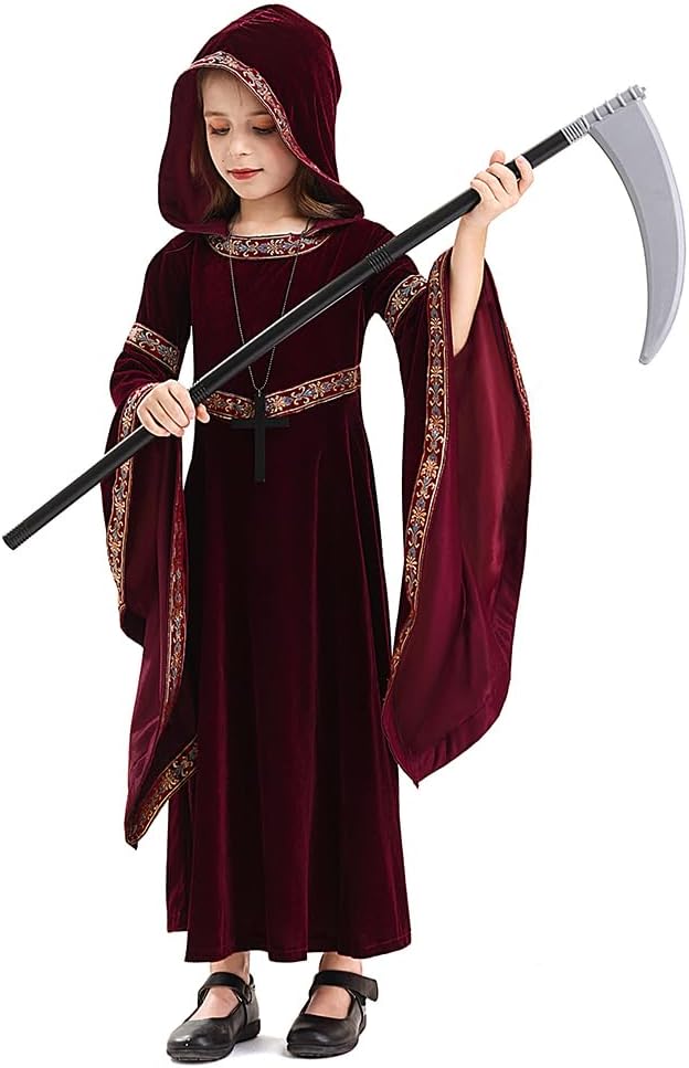 Mittelalterliches Vampir-Kinderkostüm für Halloween, Mädchen Rot XS