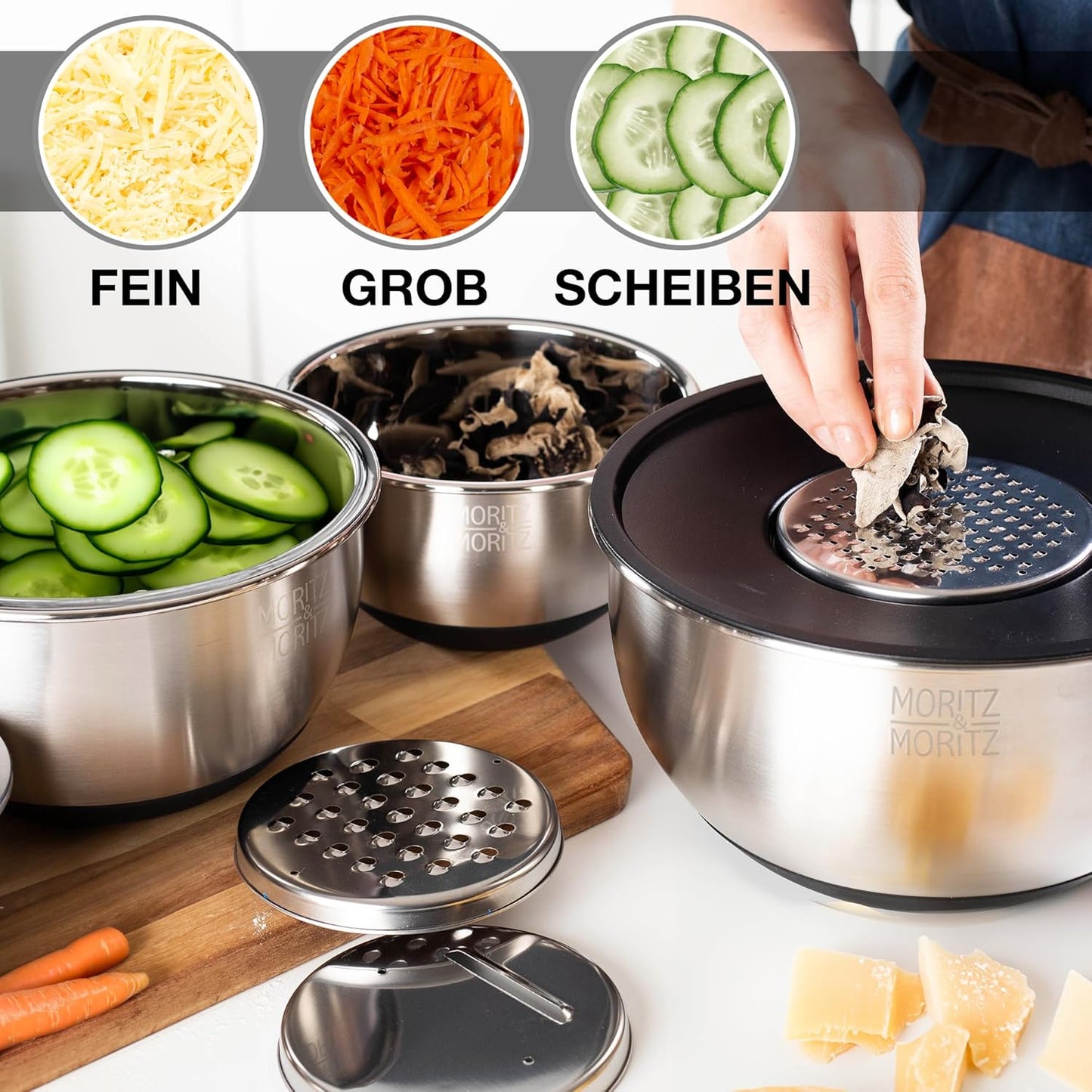 Rührschüssel-Set mit Reibeinsätzen