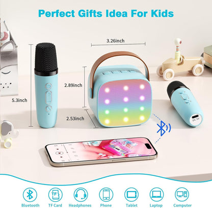 Mini-Karaoke-Maschine mit 2 kabellosen Mikrofonen, Blau