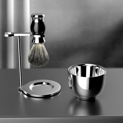 3-in-1 Rasierpinsel-Set mit Halter und Schale, Silber-03