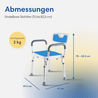Duschstuhl mit abnehmbarer Rücken- und Armlehne
