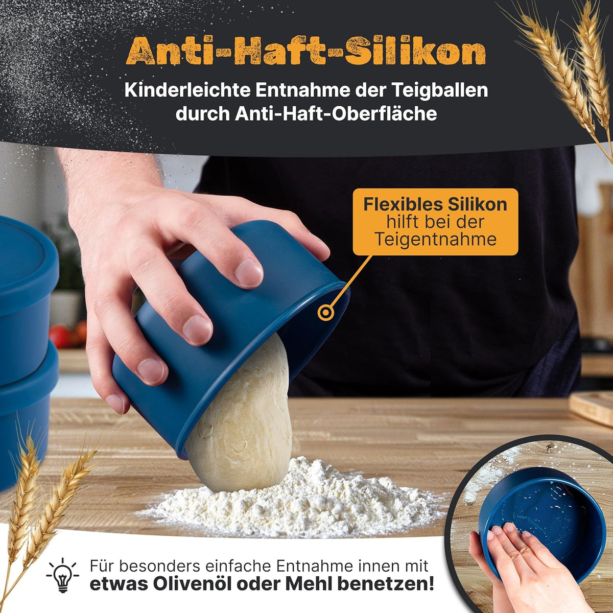 4er-Set Pizzaballenbox mit Deckel, 4 Stück blau