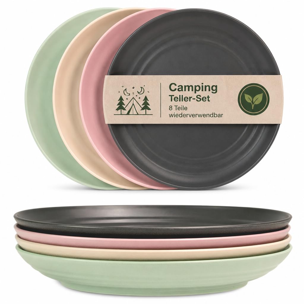 Mehrwegteller-Set aus Kunststoff (8 Stück, ø20 cm), 4-farbig 8 x ø20cm