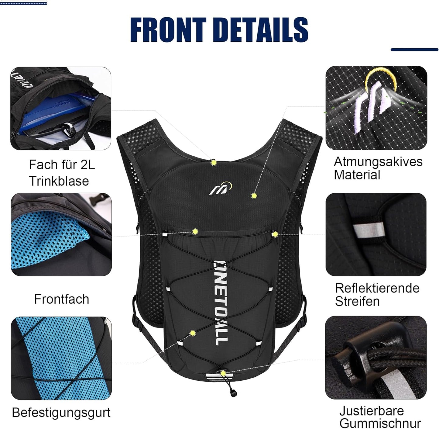 Laufweste mit Trinksystem, schwarz mit soft flask